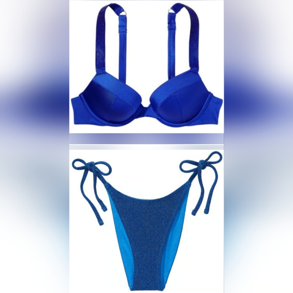 32A/XS VS Swim Shine Strap Sexy Tee Brazilian Bikini Set Tropical Island Getaway